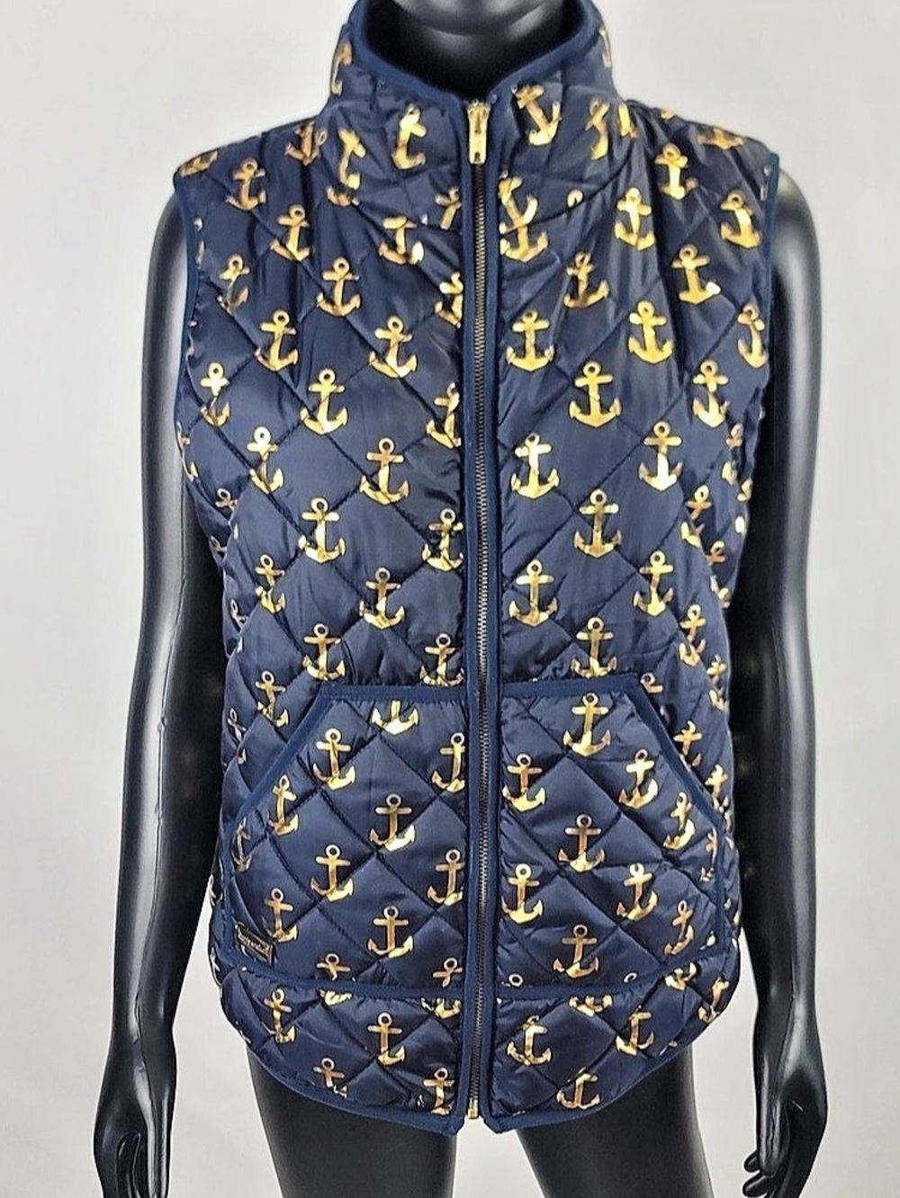 Simply Southern Quilted Anchor Vest Blue & Yellow Large